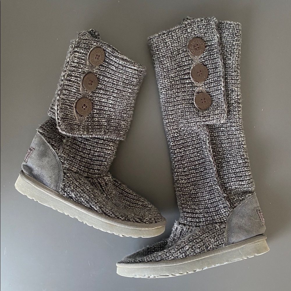 UGG Women’s Classic Cardy Knit Tall Boots Gray US 8 Shepherd Insole Boho Cottage